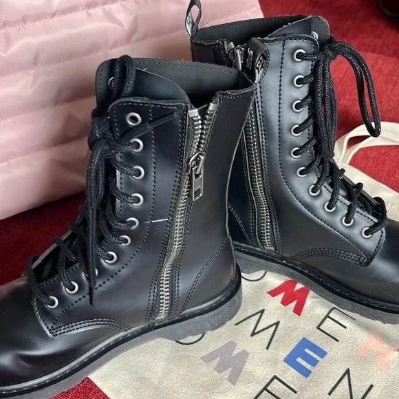 DEMONIA BOLT-200 | BLACK VEGAN LEATHER COMBAT BOOTS - Picture 4 of 12